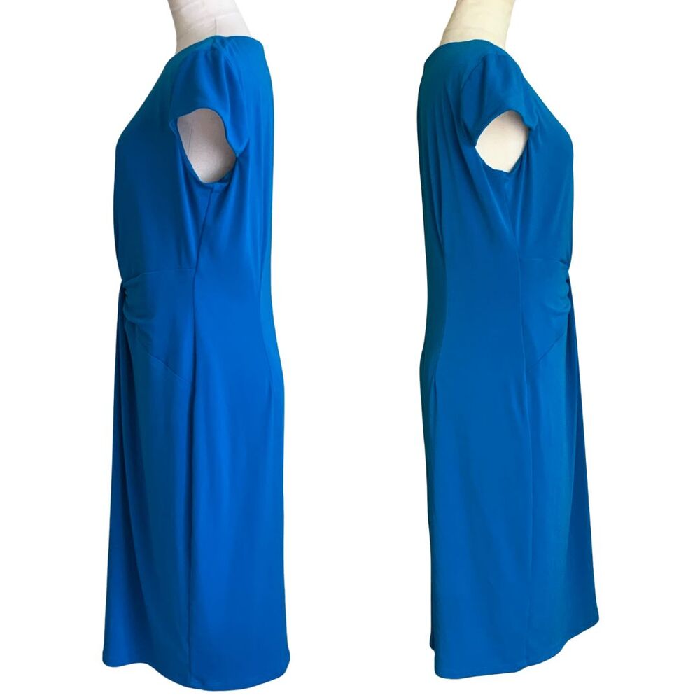 Anne Klein Dress Size 8 Blue Sheath Ruched Waist Cap Sleeve Knee Length Elegant - Picture 5 of 10